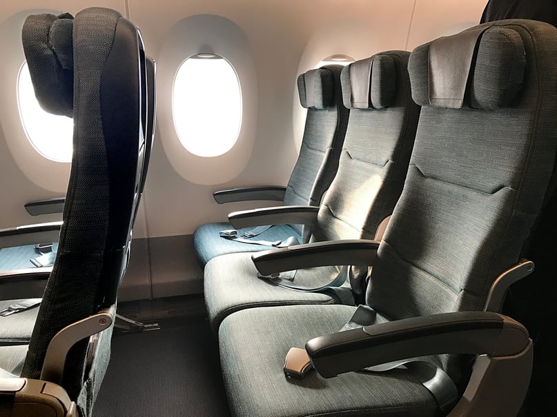 Empty airplane seats in an airplane